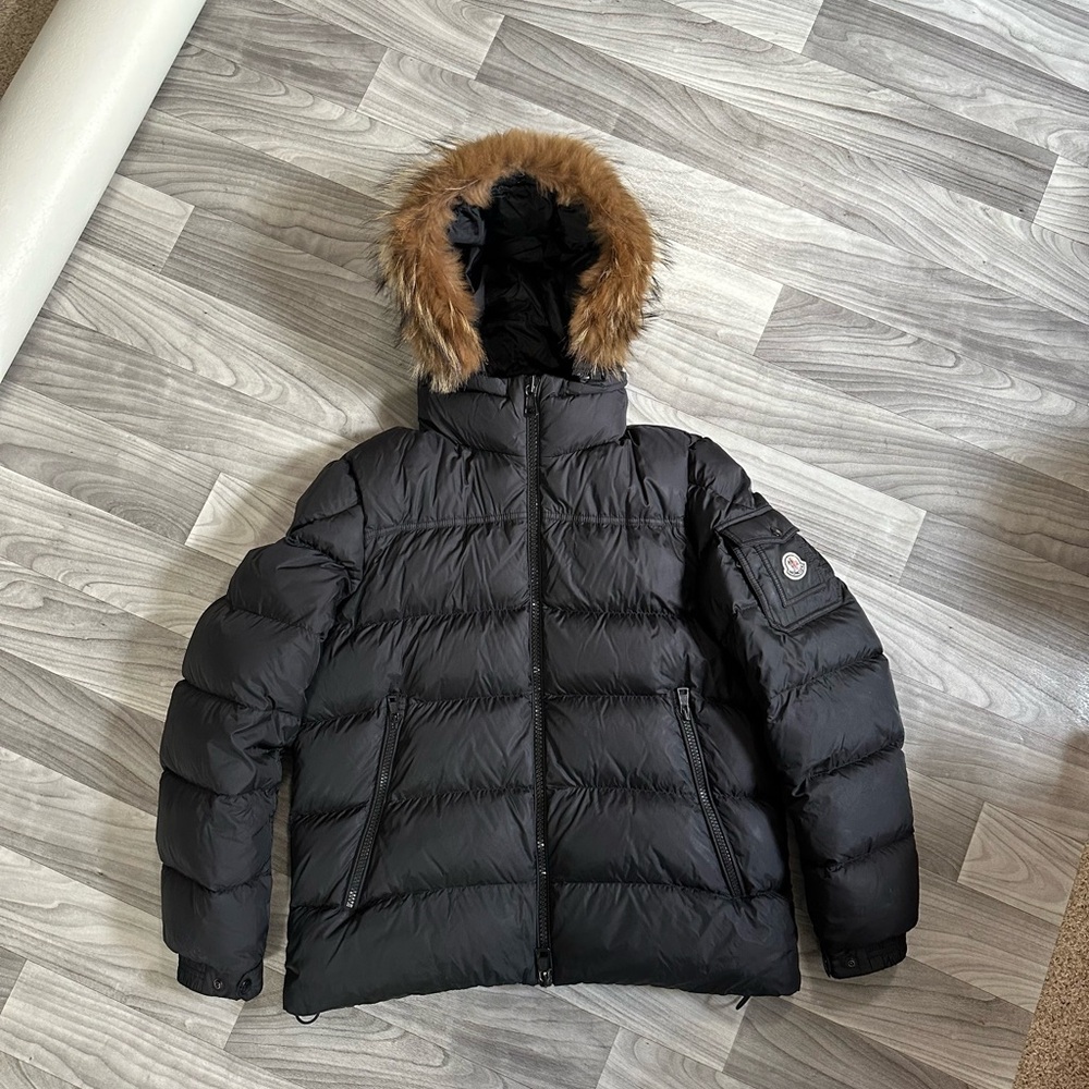 Moncler Black Puffer Jacket with Fur Hood